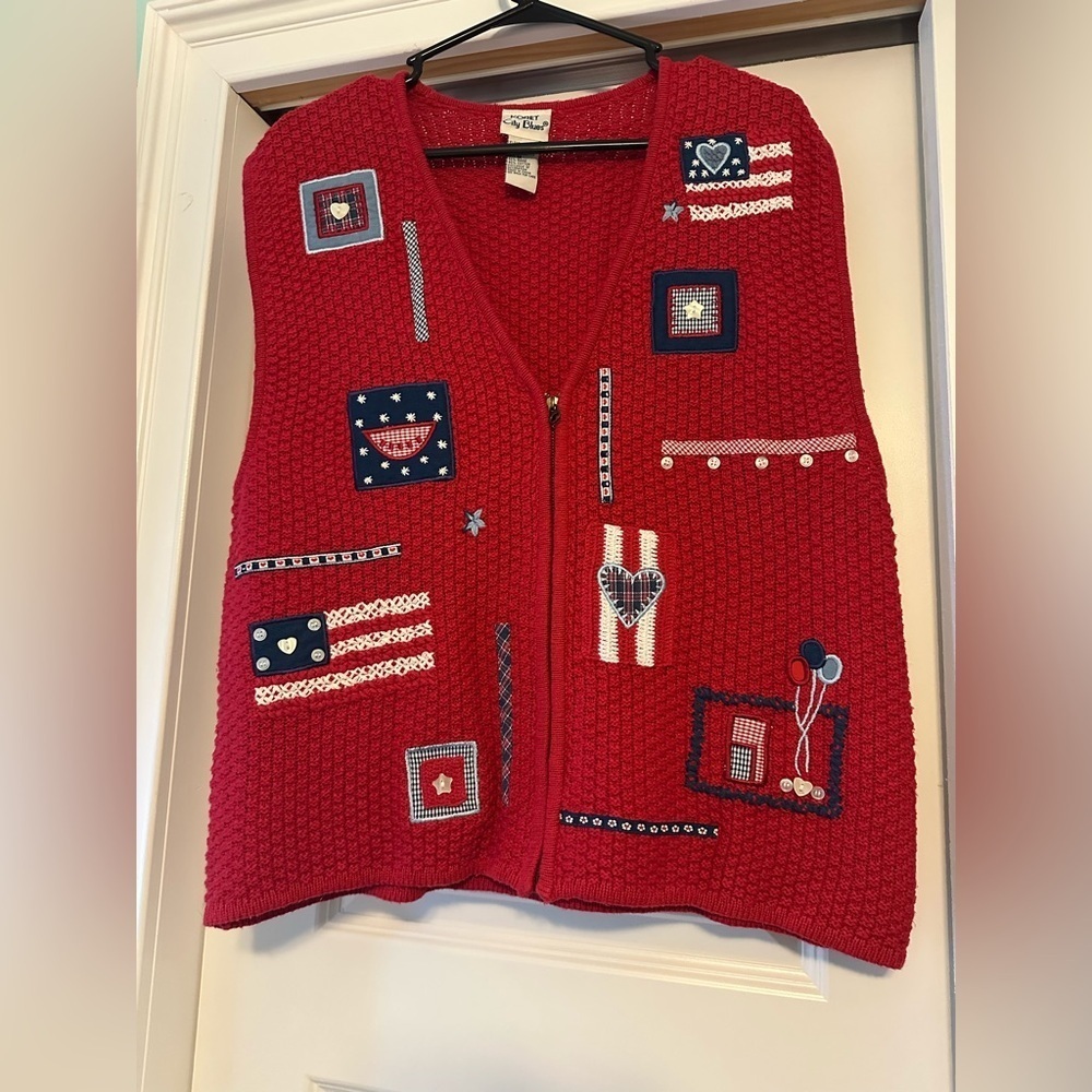 Vintage Koret City Blues Women’s M Patriotic Flag Sweater Vest Novelty American